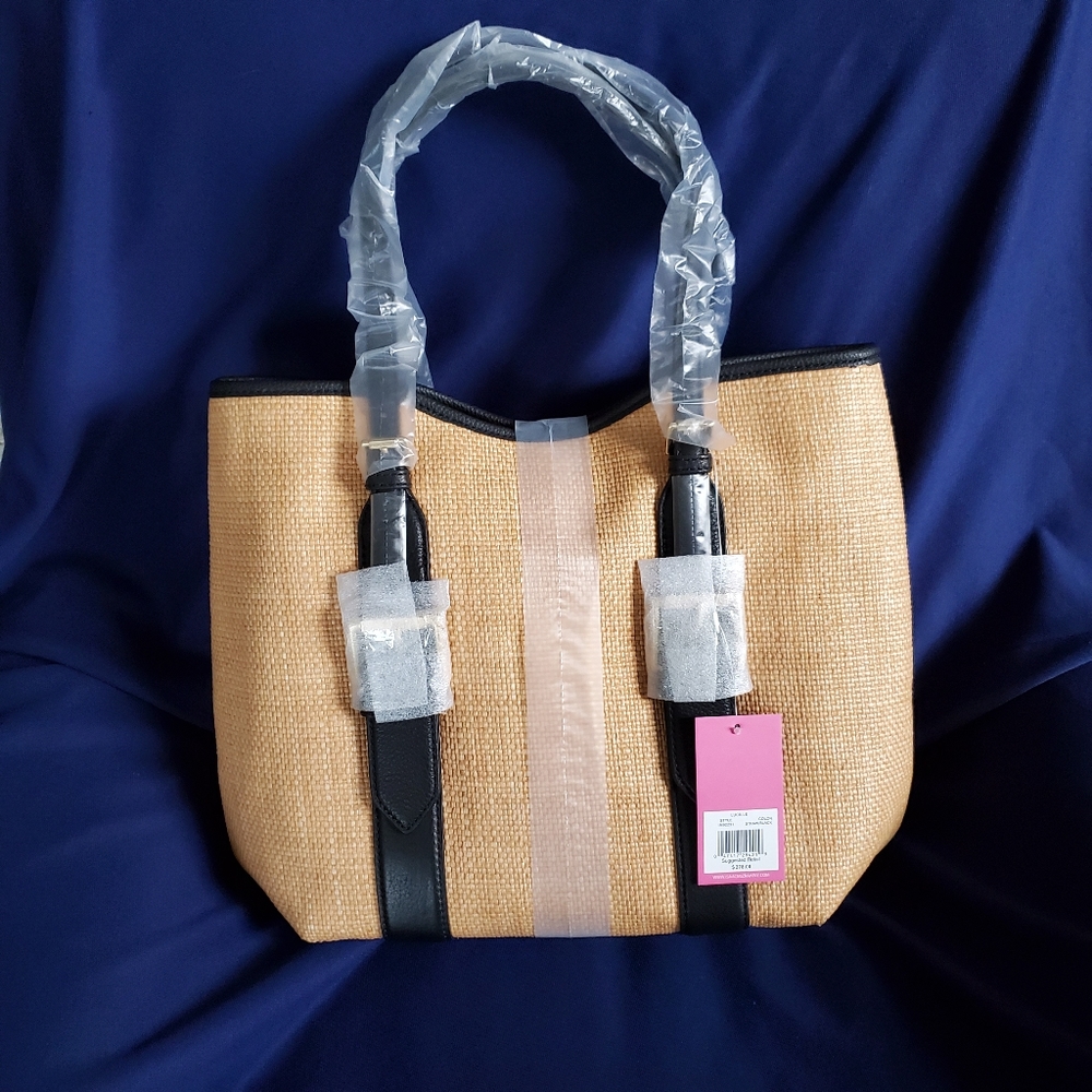 Isaac Mizrahi Lucille Straw/Leather Belted Tote